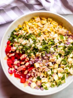 Overhead zucchini corn salad