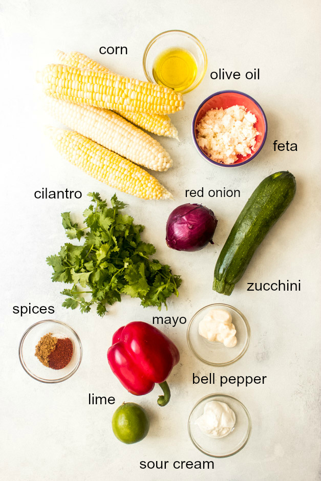 Ingredients for corn and zucchini salad