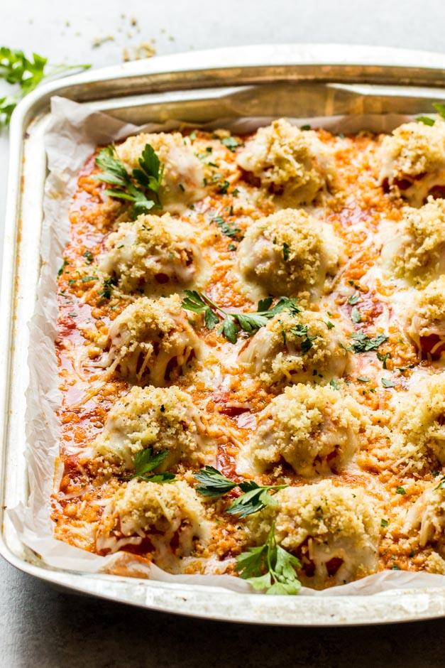 Parmesan chicken meatballs in a tray