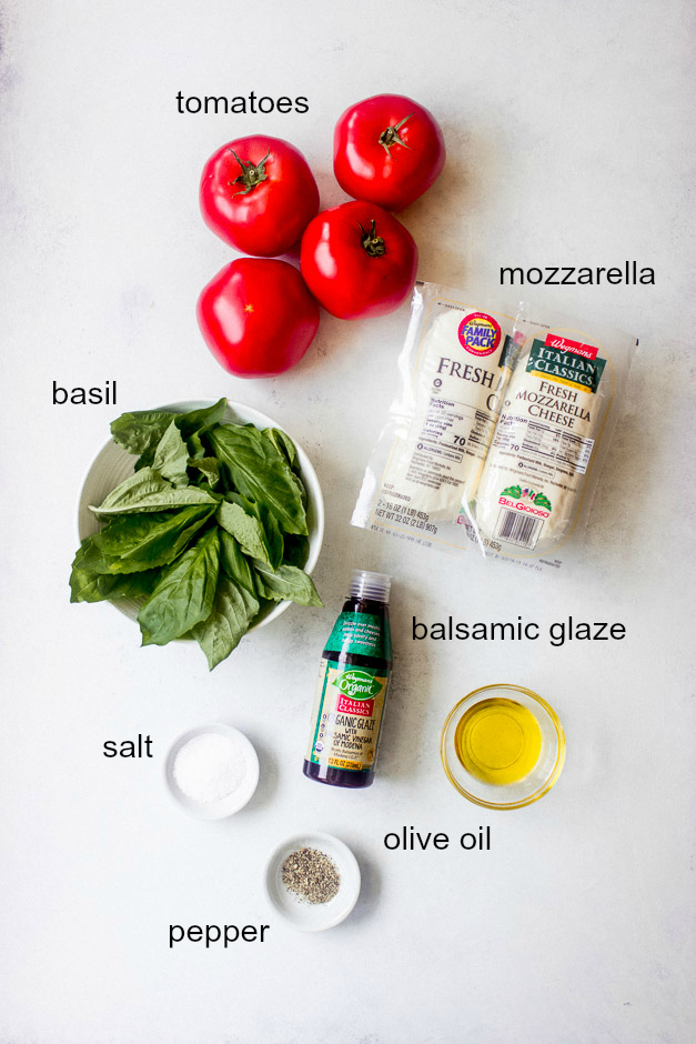 Ingredients for tomato and mozzarella salad