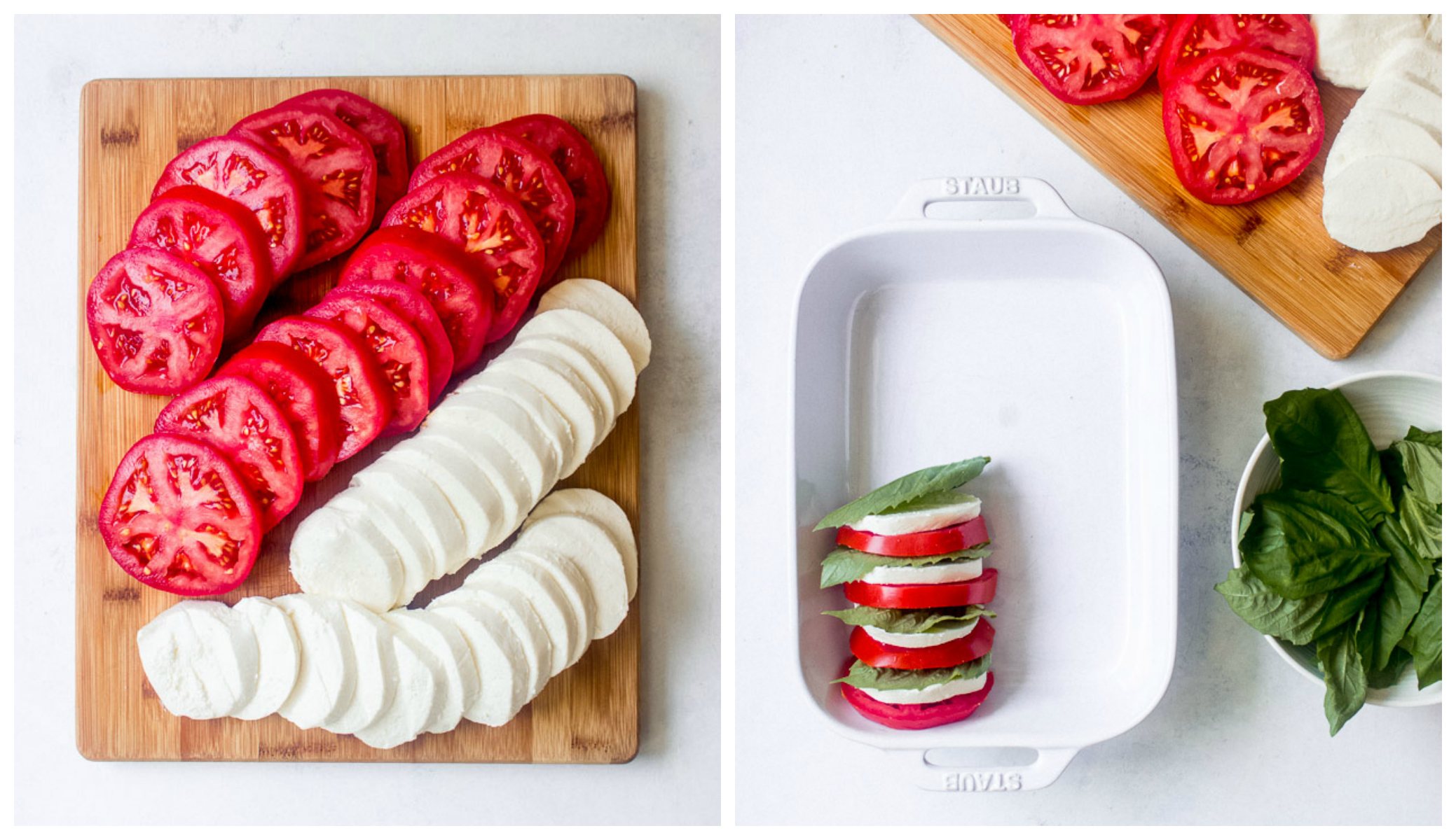 Step by step on how to make tomato mozzarella salad