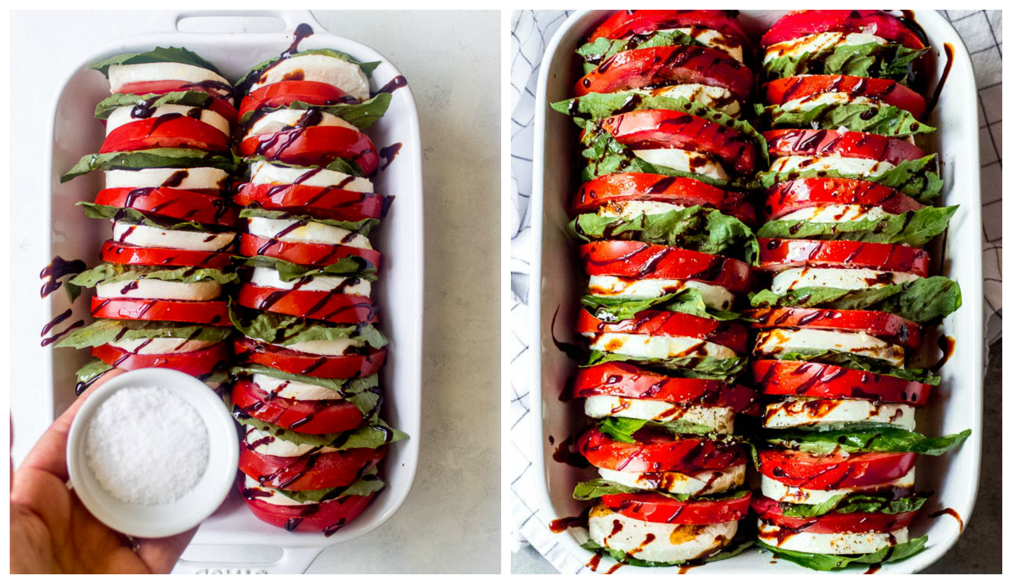 Step by step on how to make fresh mozzarella salad with tomatoes and basil