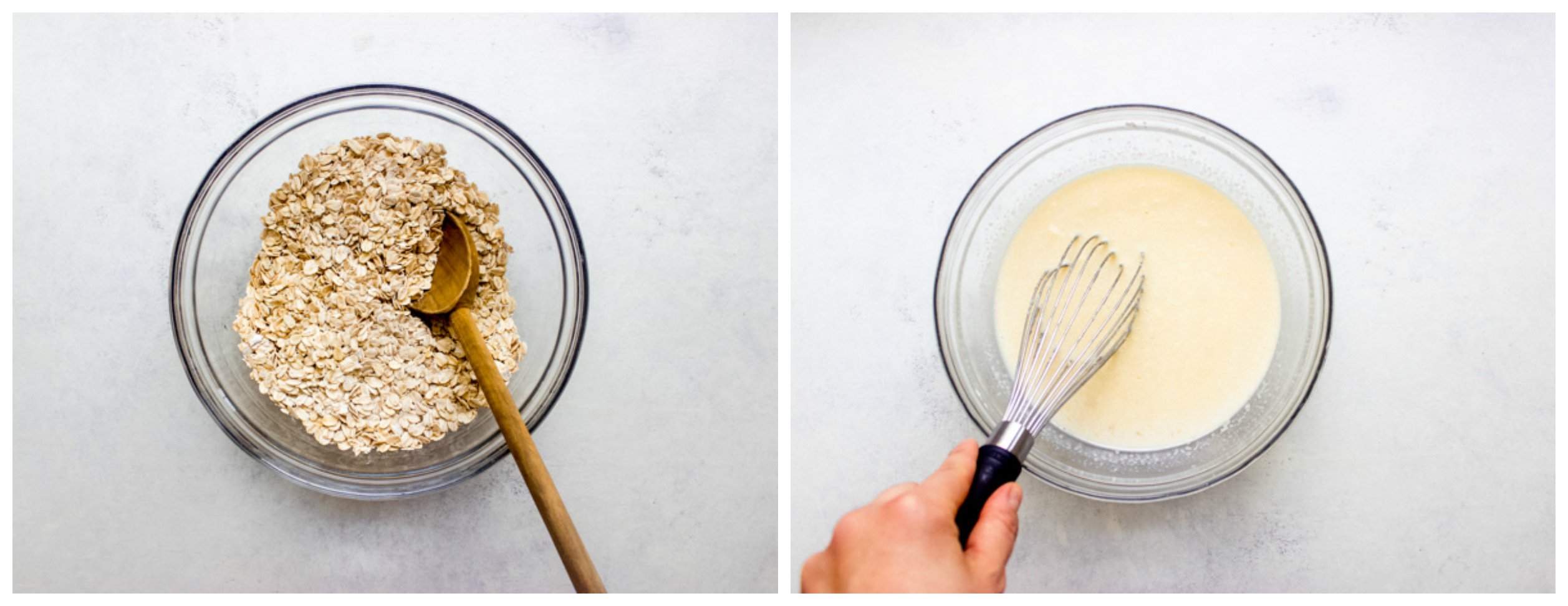 Dry oats in mixing bowl