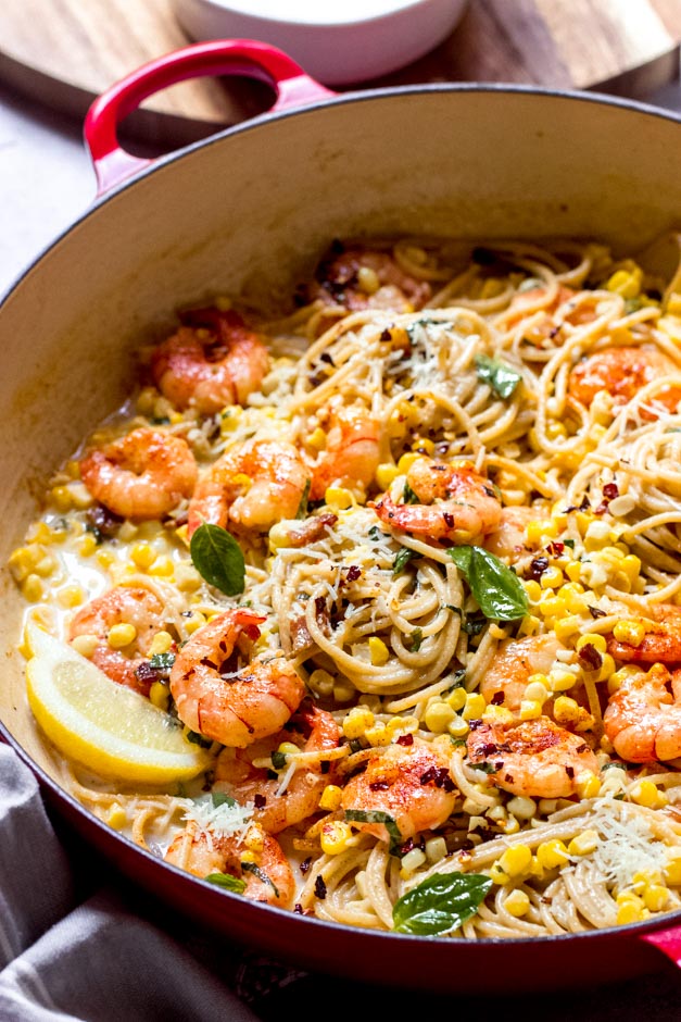Shrimp Corn Pasta - Little Broken