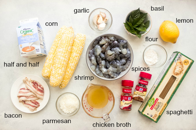 Ingredients for pasta with corn