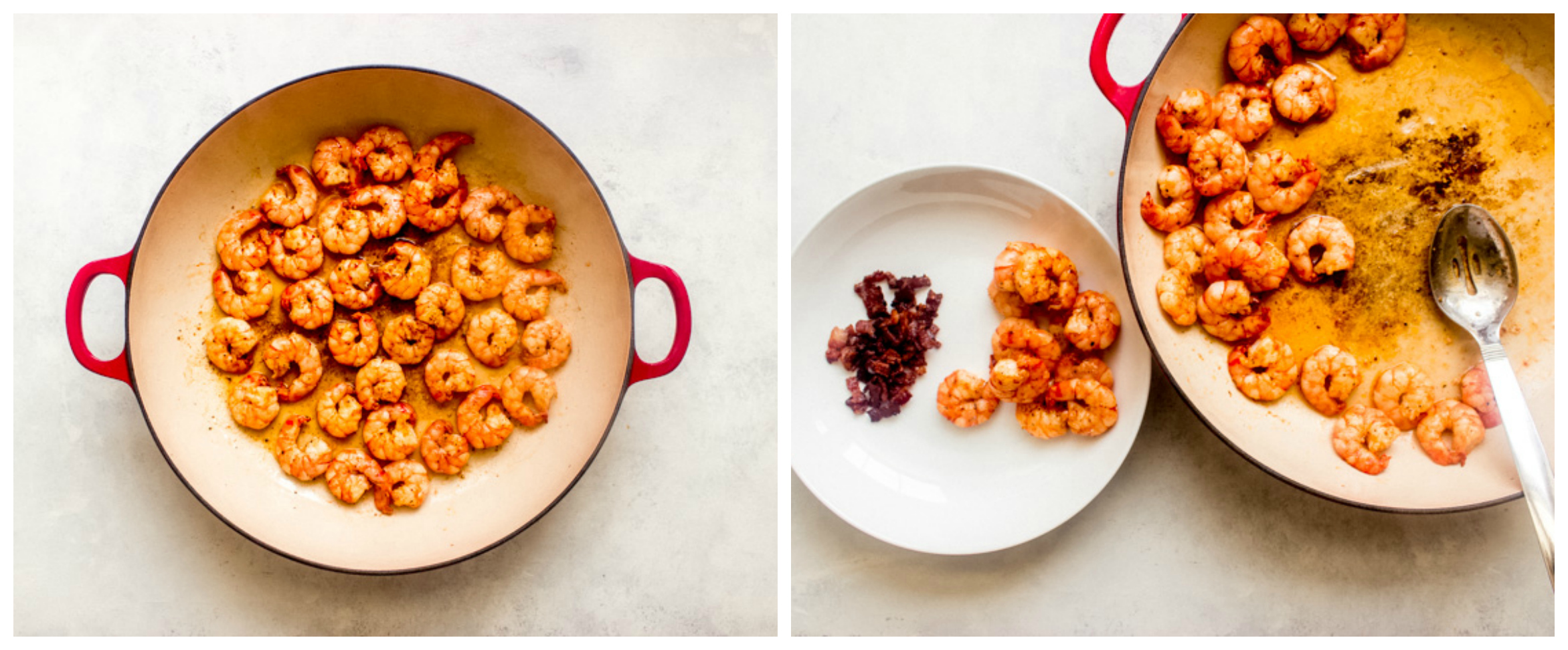 cooked shrimp in pan.