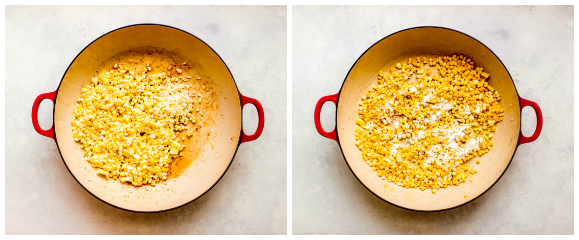 corn and garlic in skillet.