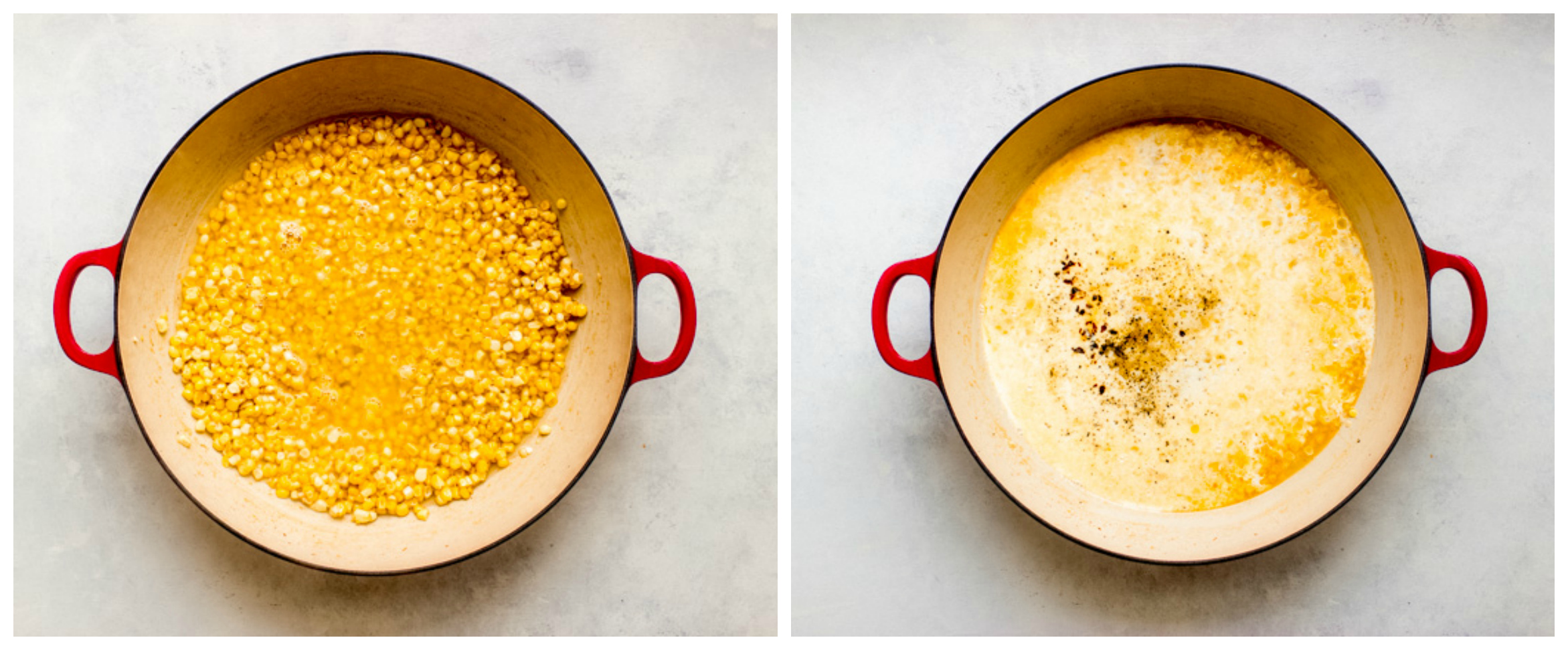 corn and cream in a skillet.
