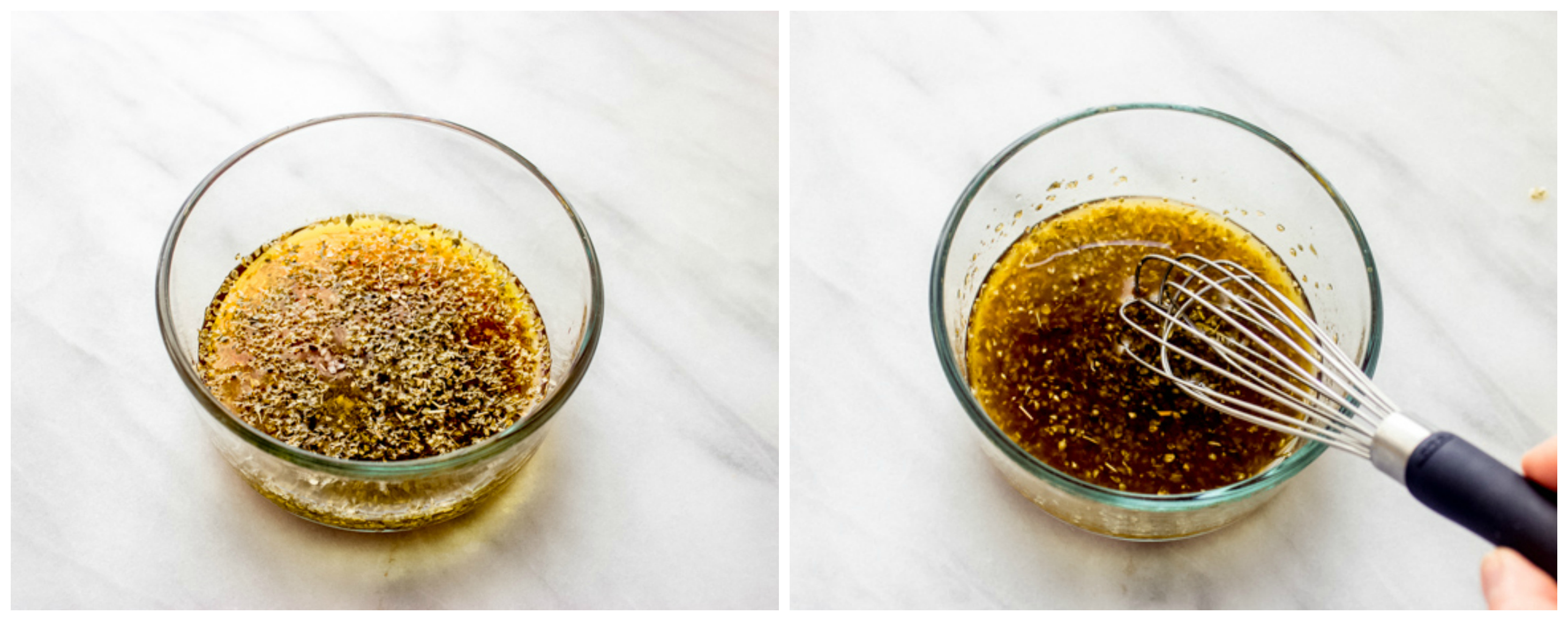 Oregano vinaigrette in glass bowl