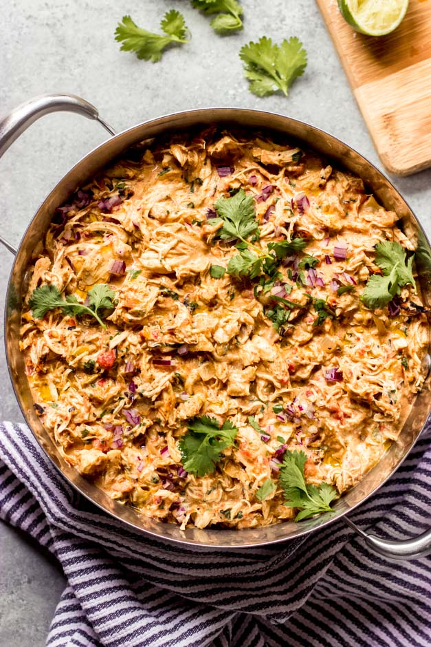 Creamy shredded chicken in dutch-oven