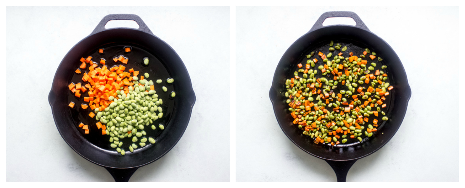 cooked veggies in cast iron skillet