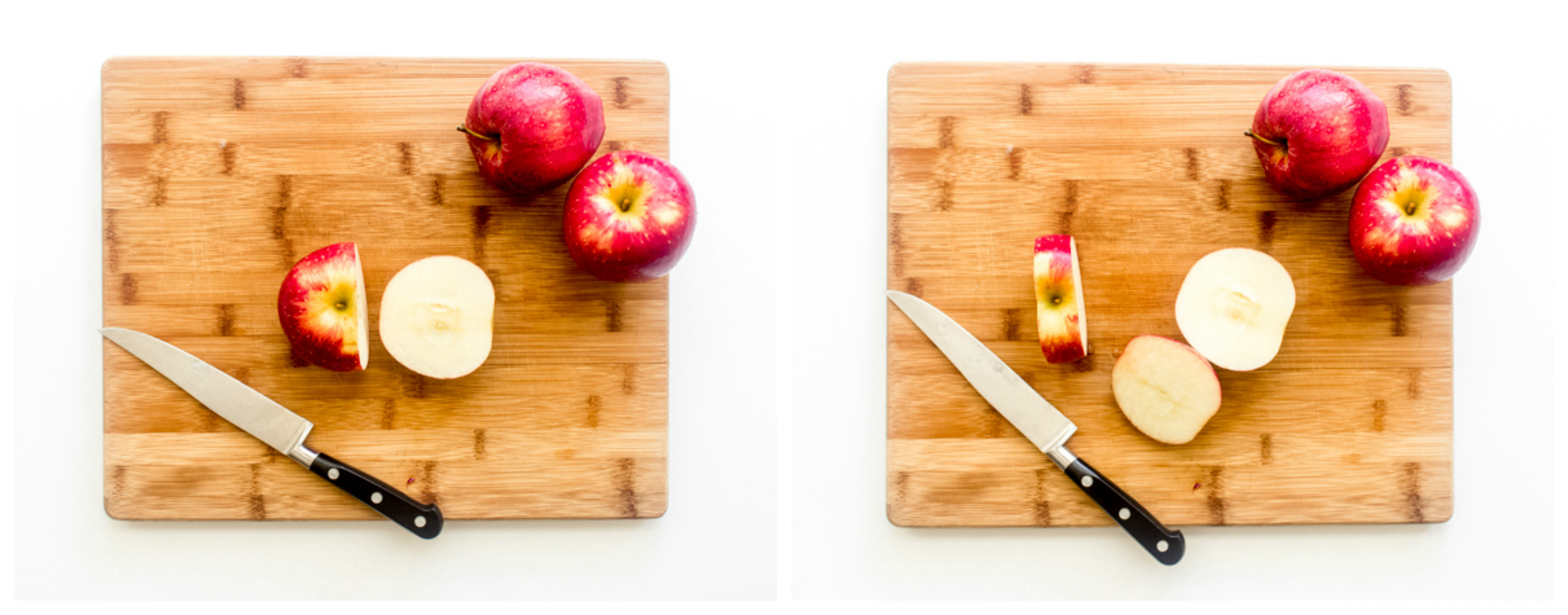 cut up apples on a board