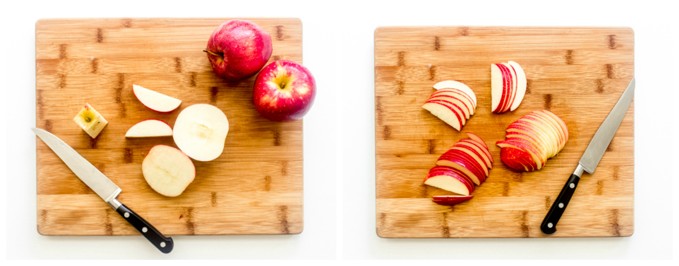 sliced apples on brown board