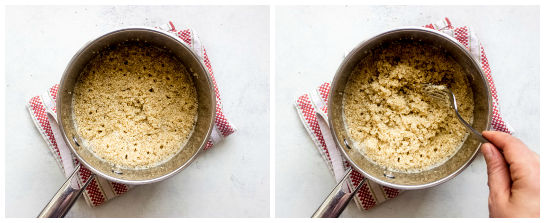 cooked quinoa in a sauce pan