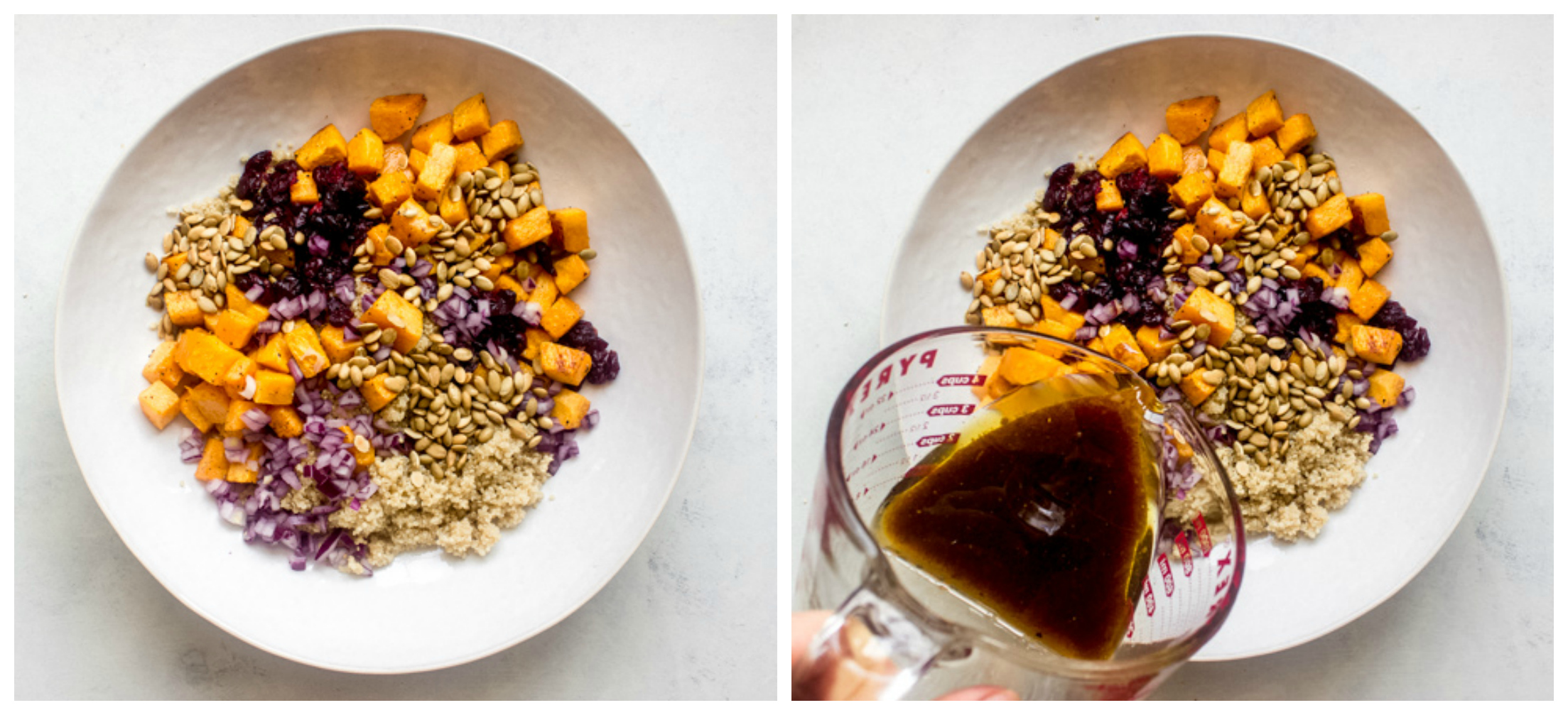 quinoa squash salad in white bowl