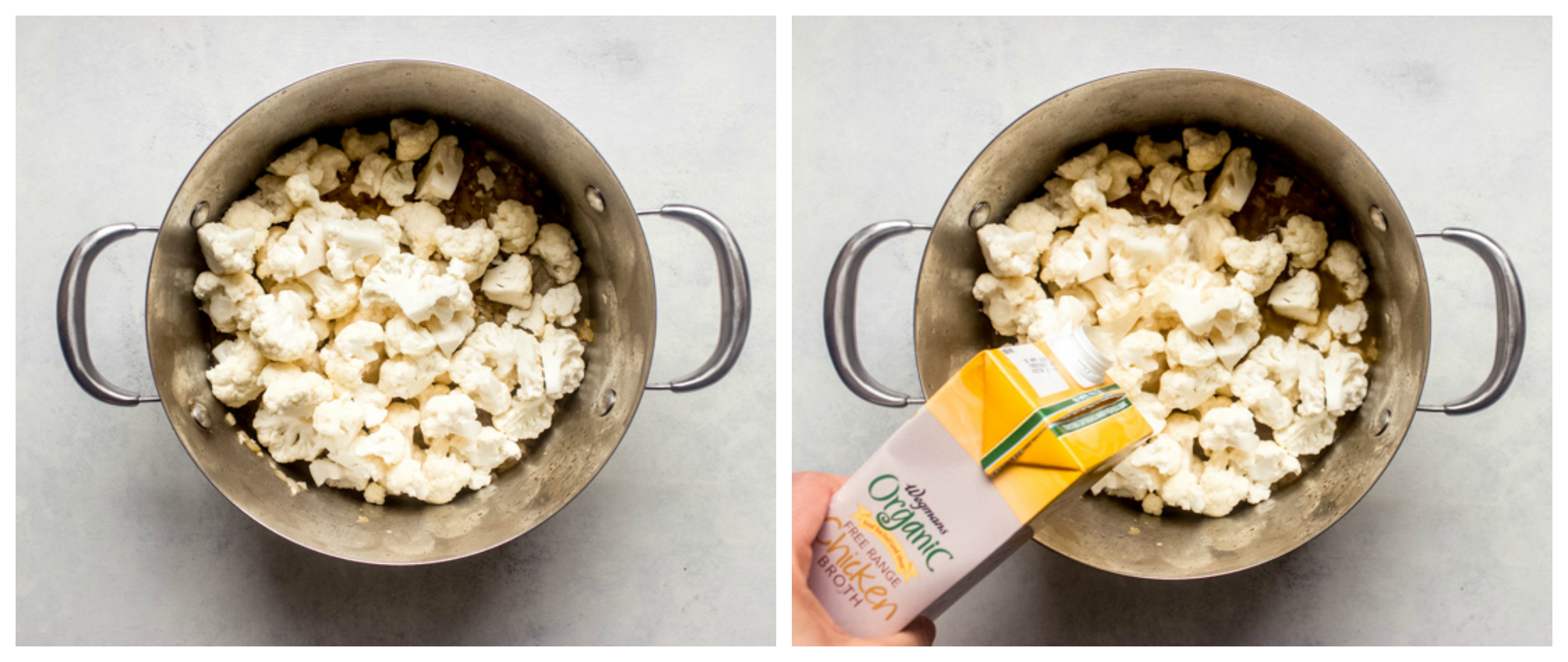 cauliflower in a soup pot