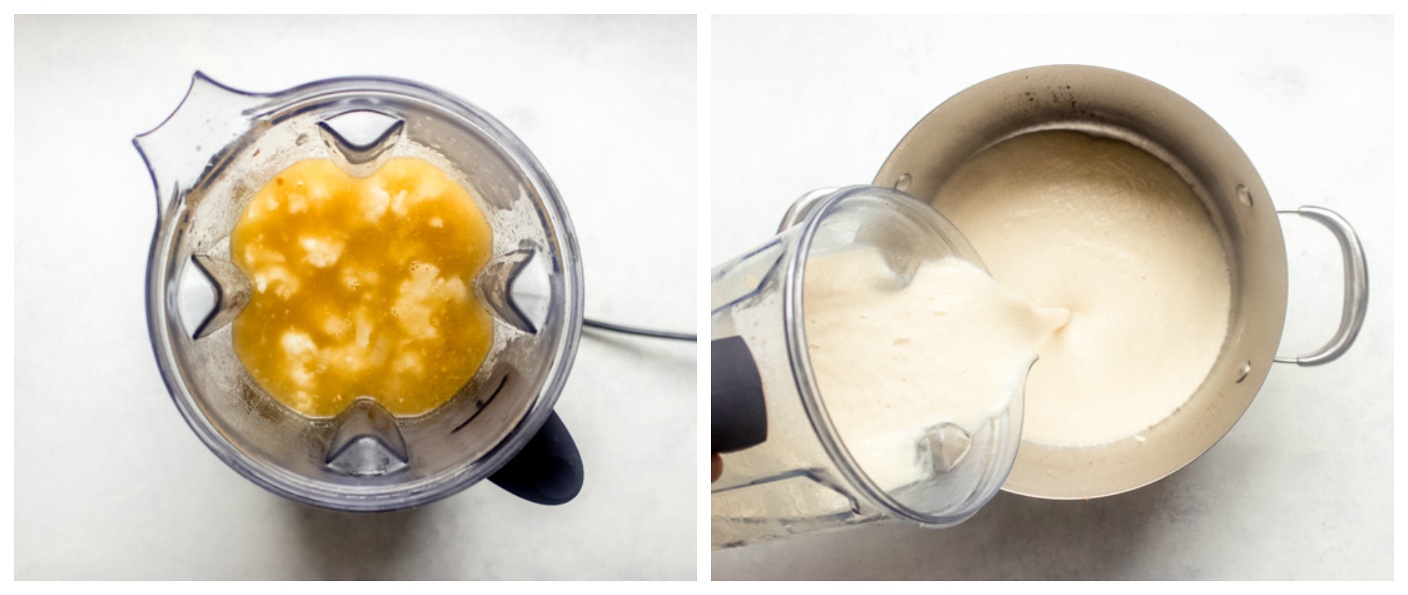 pureed cauliflower soup in a blender