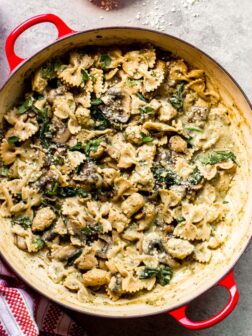 overhead chicken mushroom pasta