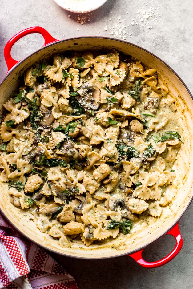 Cozy Chicken Mushroom Spinach Pasta - Little Broken