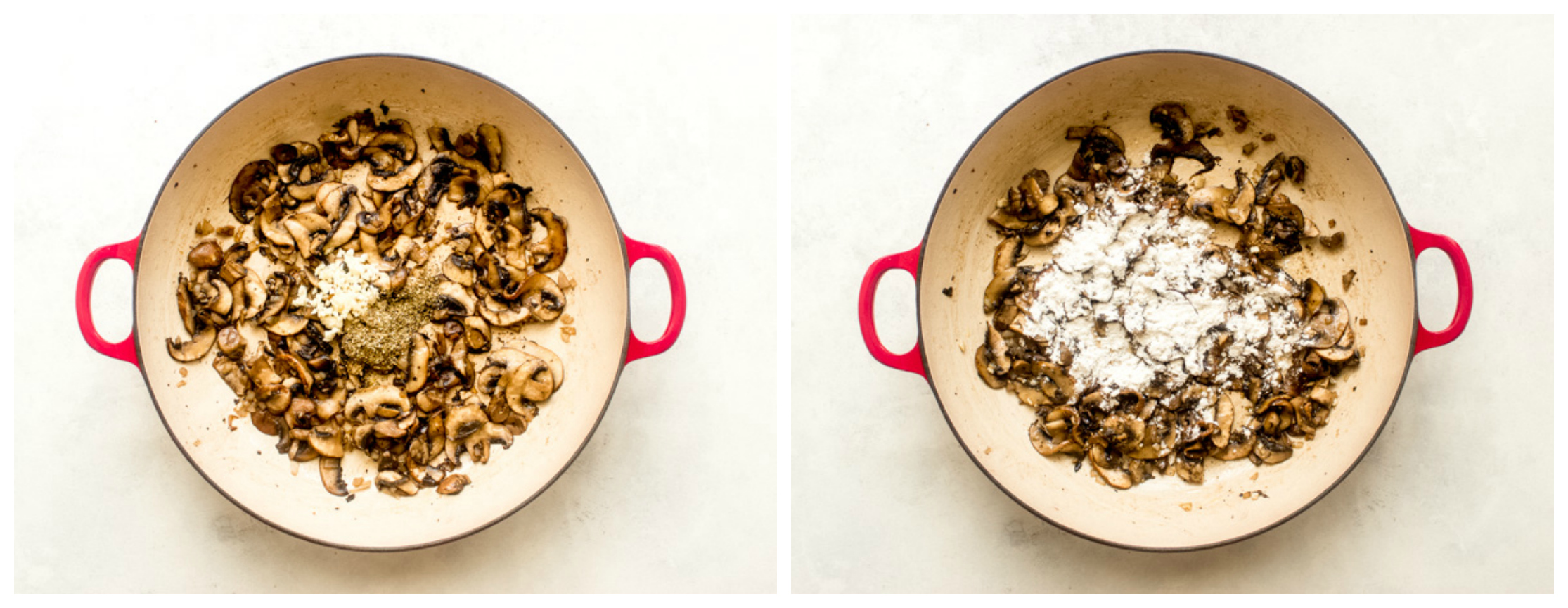 cooked mushrooms with spices in a skillet