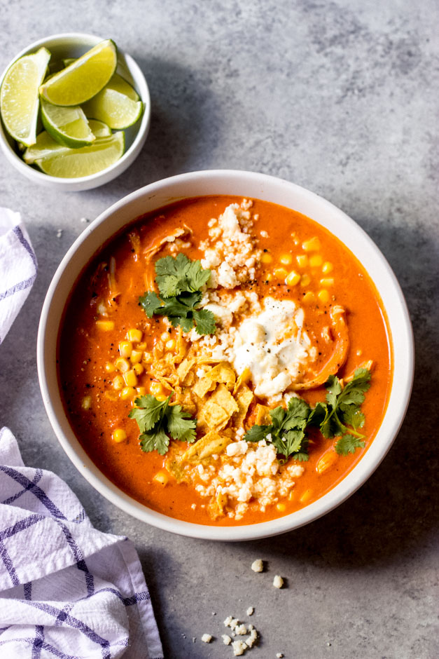 The Best Creamy Chicken Tortilla Soup - Little Broken