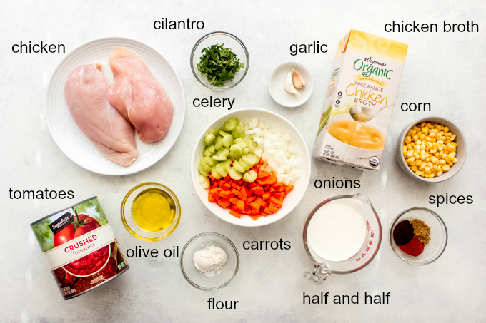 Ingredients for chicken tortilla soup