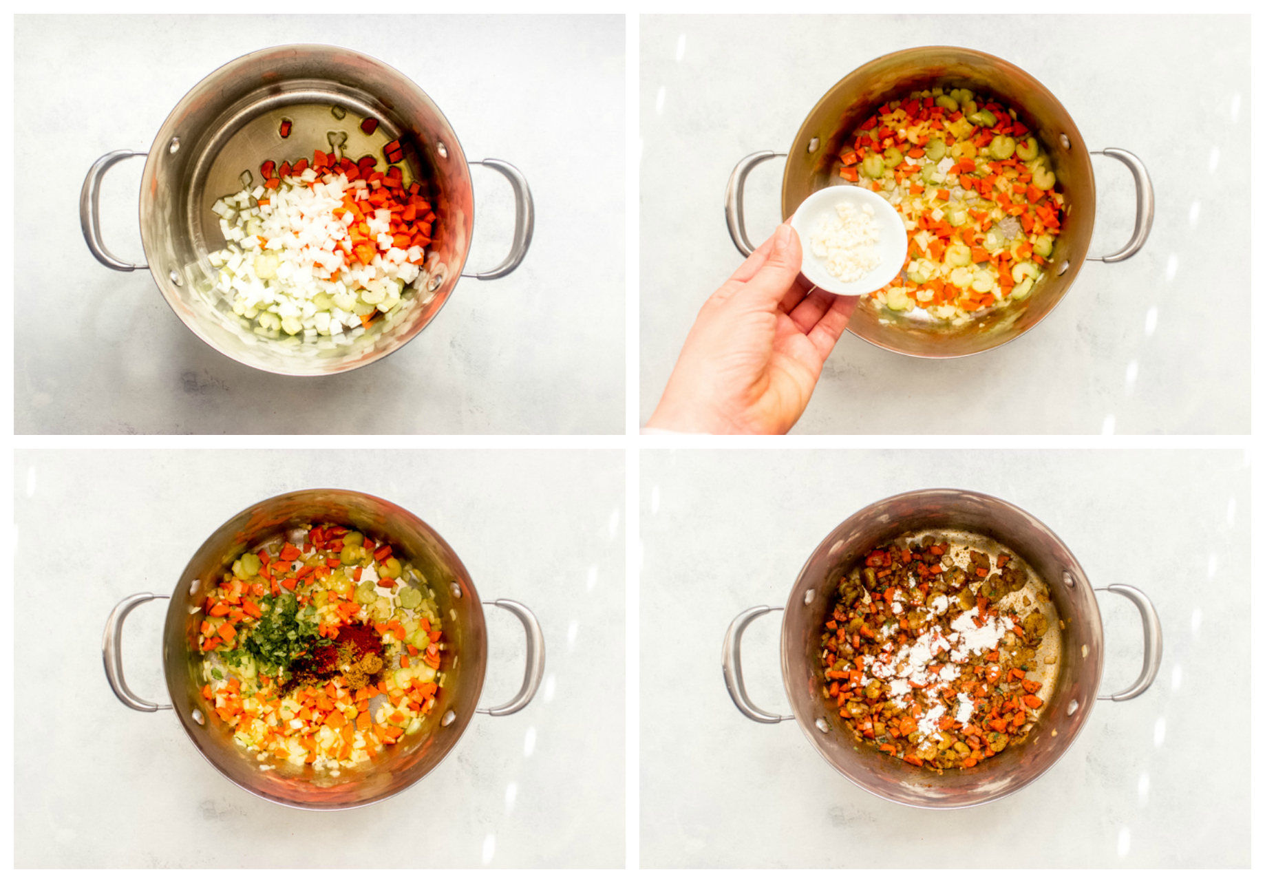 cooked vegetables in soup pot