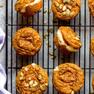 overhead pumpkin muffins with cream cheese