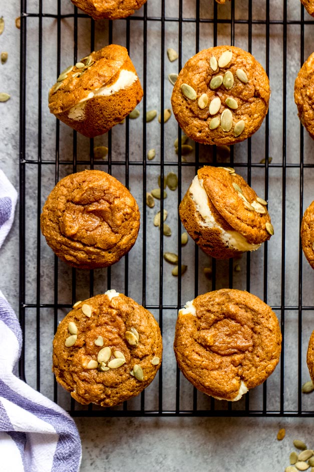 overhead pumpkin muffins with cream cheese