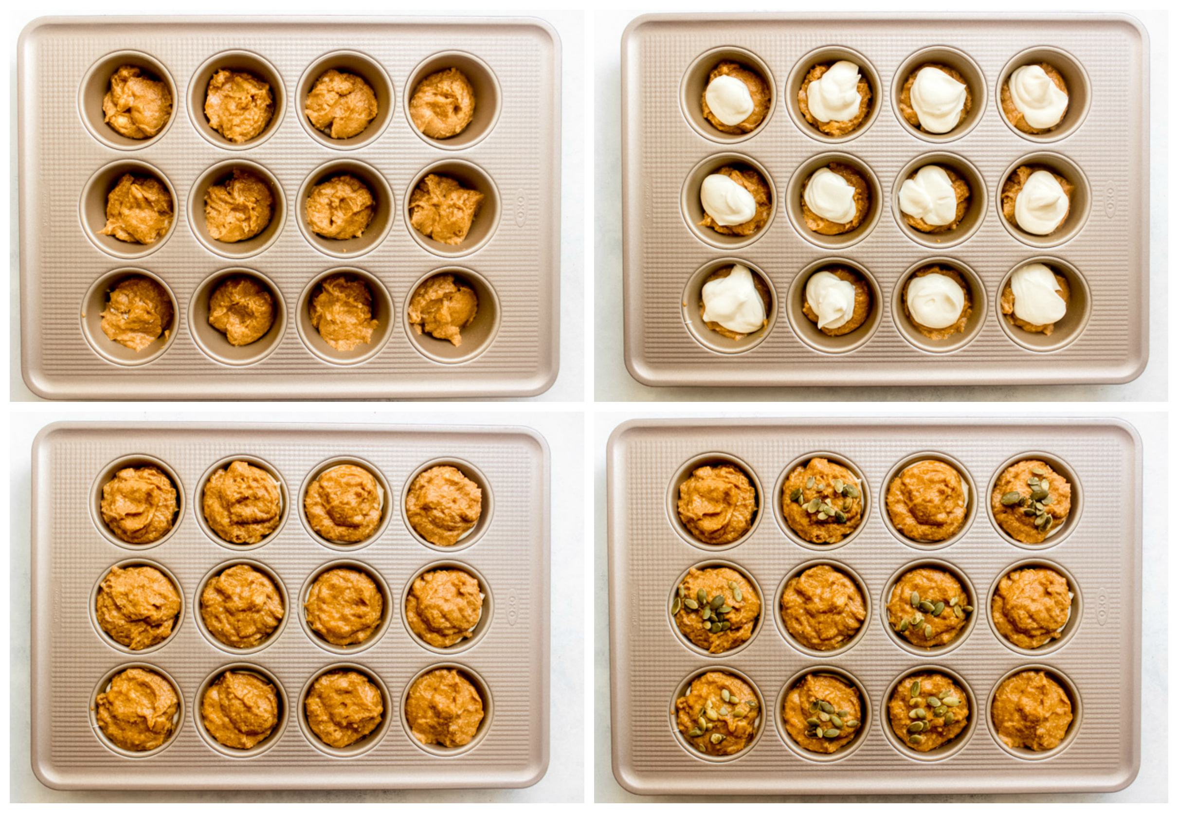 pumpkin muffin batter in a muffin pan