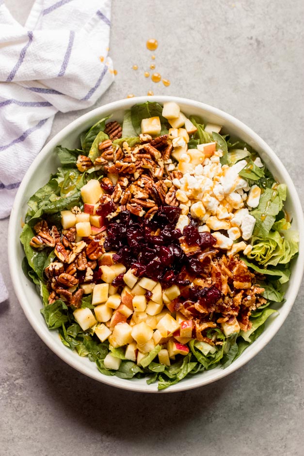 overhead spinach apple salad 