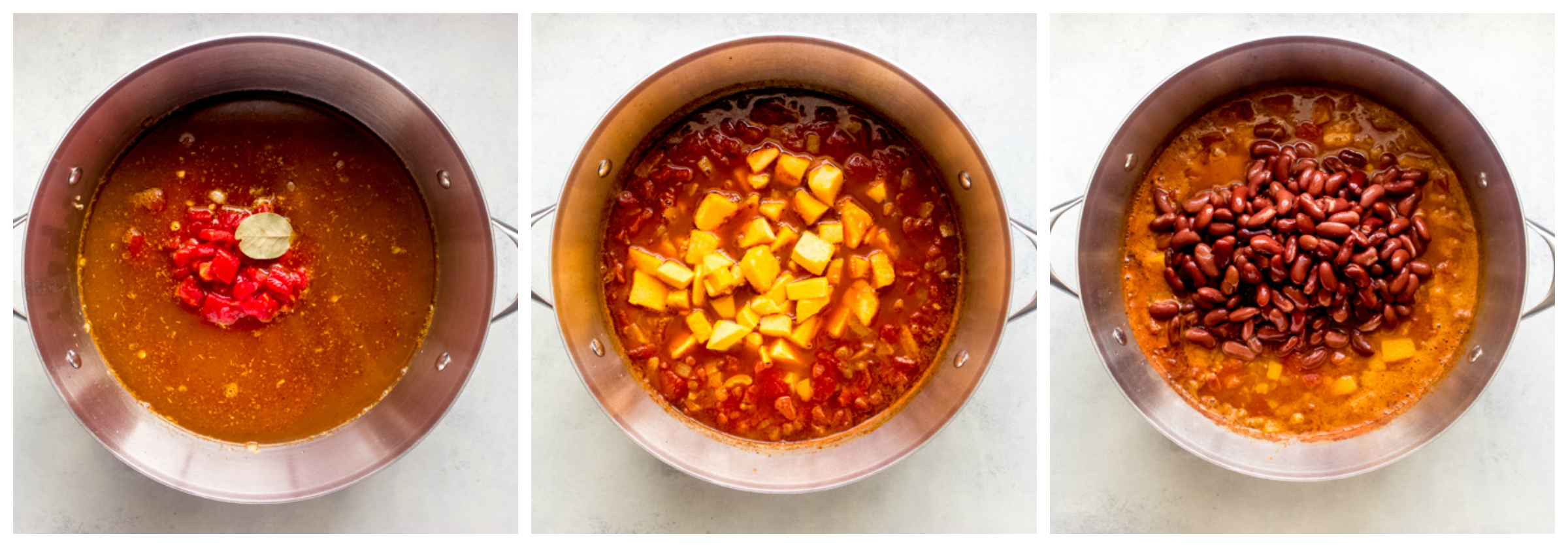 lentil chili with butternut squash in a dutch oven