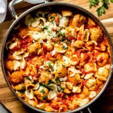 Orecchiette with Baked Mini Chicken Meatballs in Tomato Cream Sauce-image