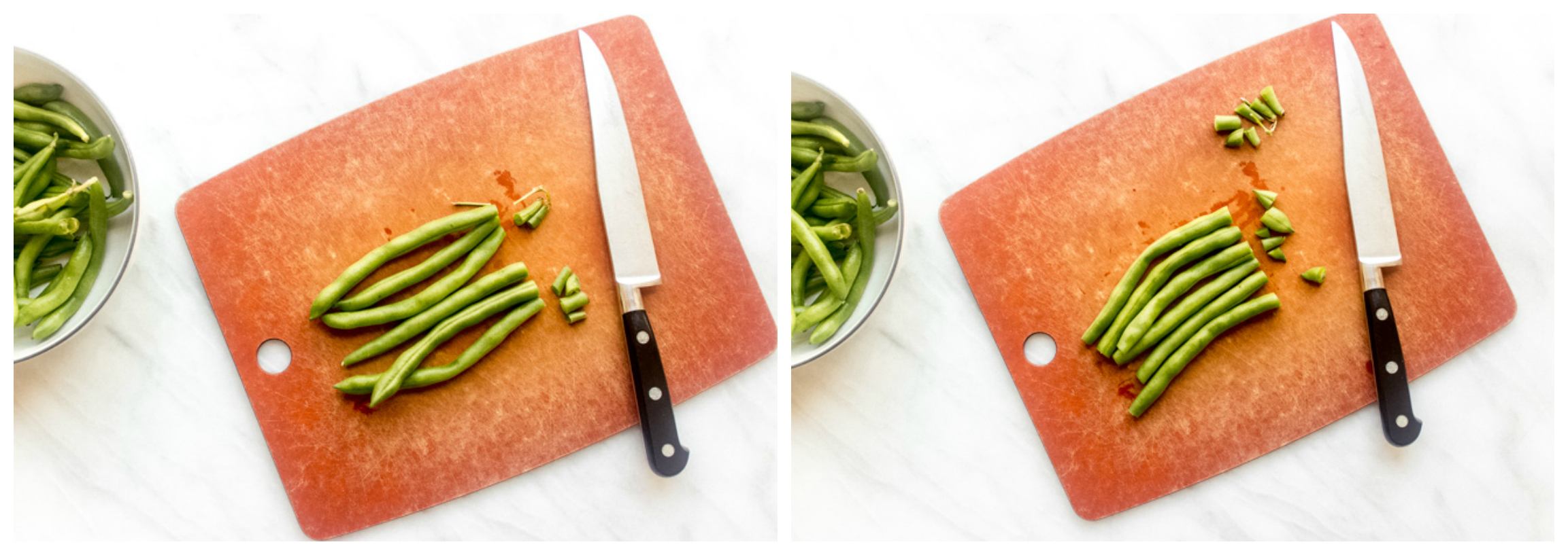 Green beans on a cutting board