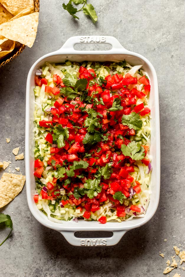 overhead vegetarian 7 layer dip