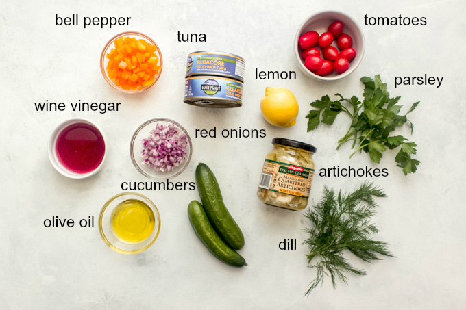 ingredients for mediterranean tuna salad