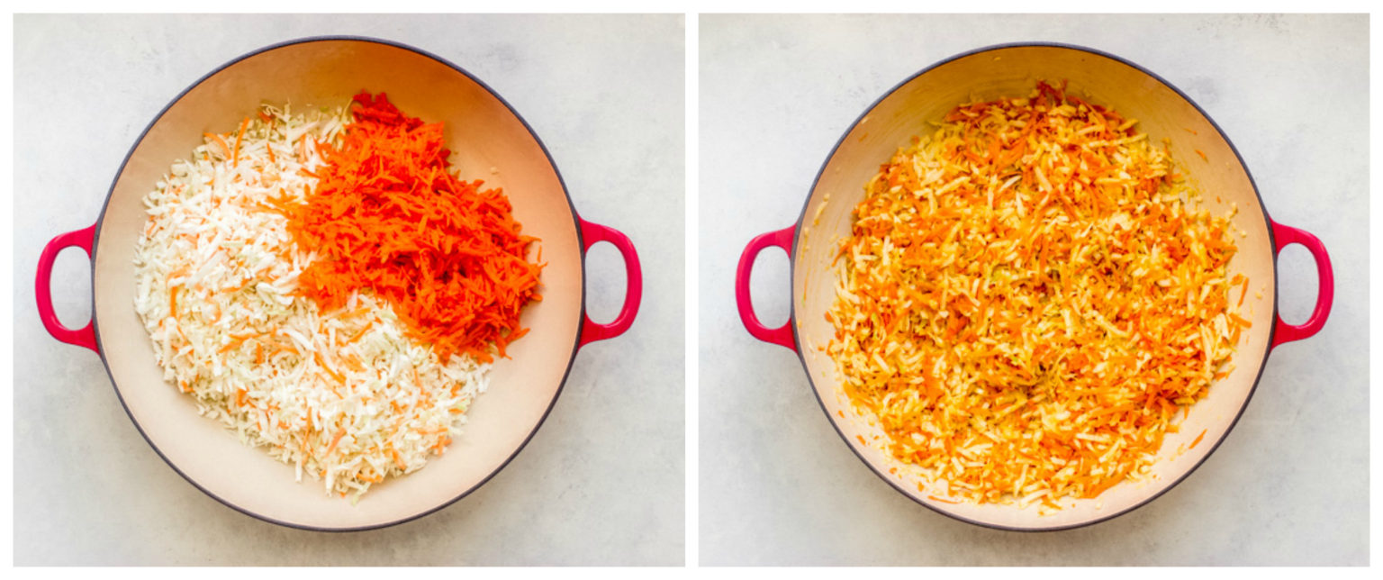 cabbage and carrots in skillet