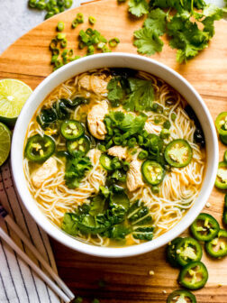overhead vietnamese chicken noodle soup