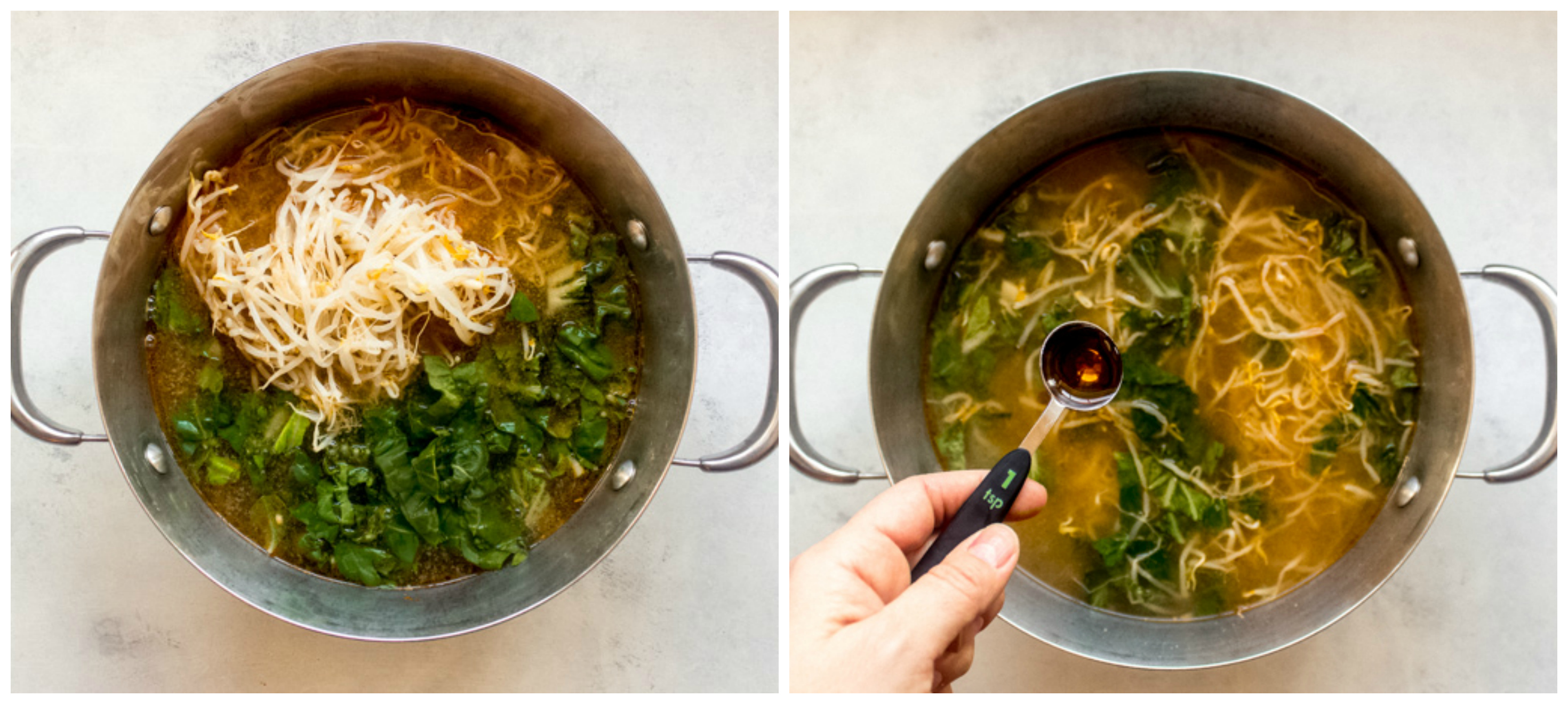 bok choy and bean sprouts in soup