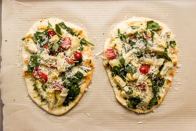 spinach flatbread on sheet pan