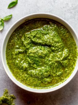 homemade basil pesto in a bowl