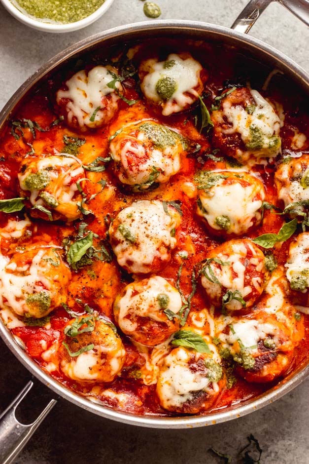 pesto meatballs with turkey and spinach