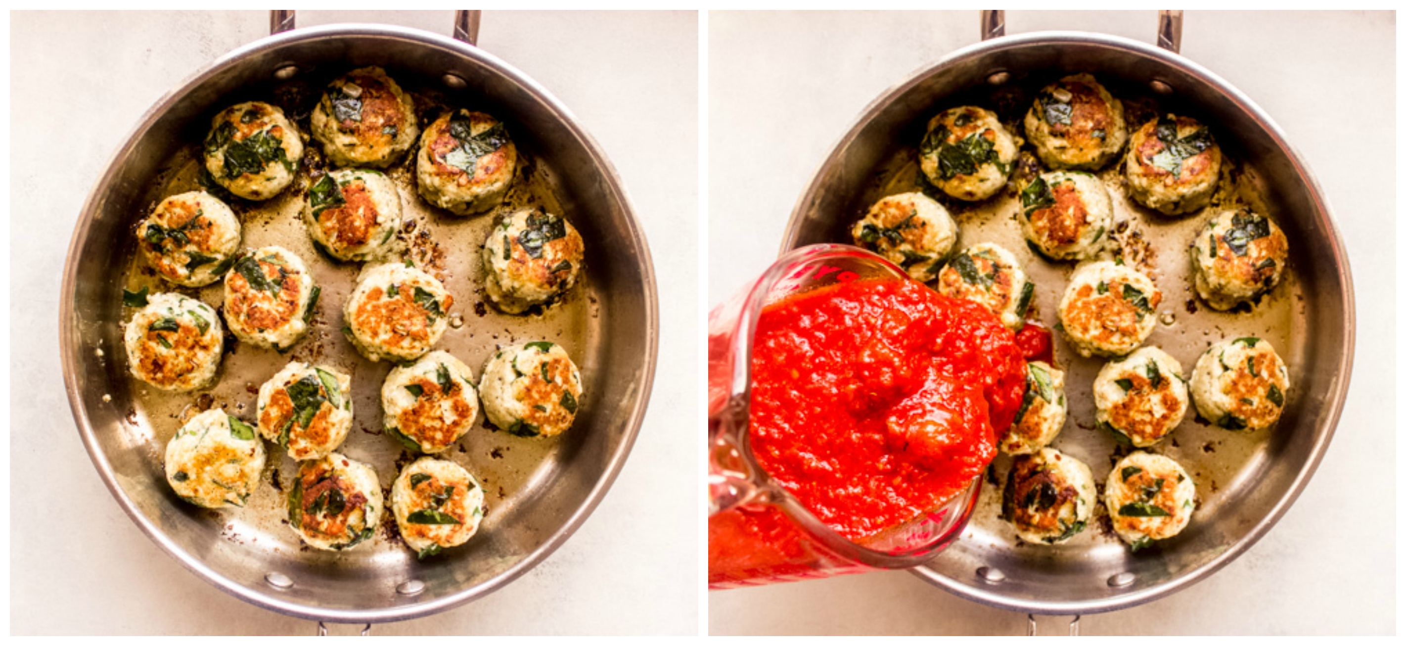 cooked turkey meatballs in a skillet