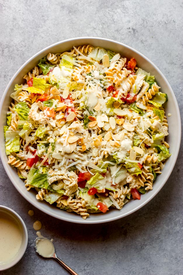 Easy Chicken Caesar Pasta Salad - Little Broken