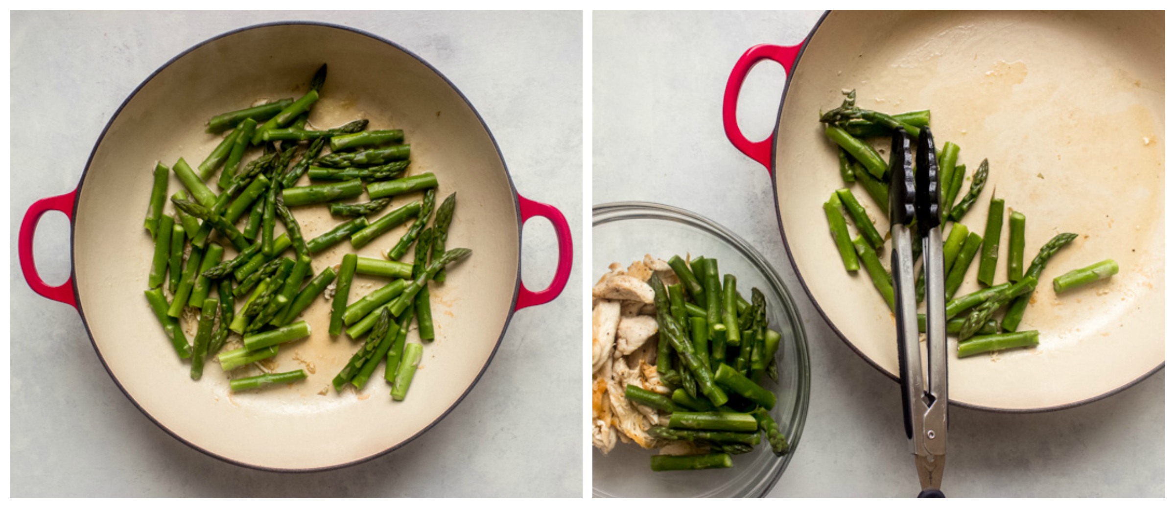 cooked asparagus in saute pan