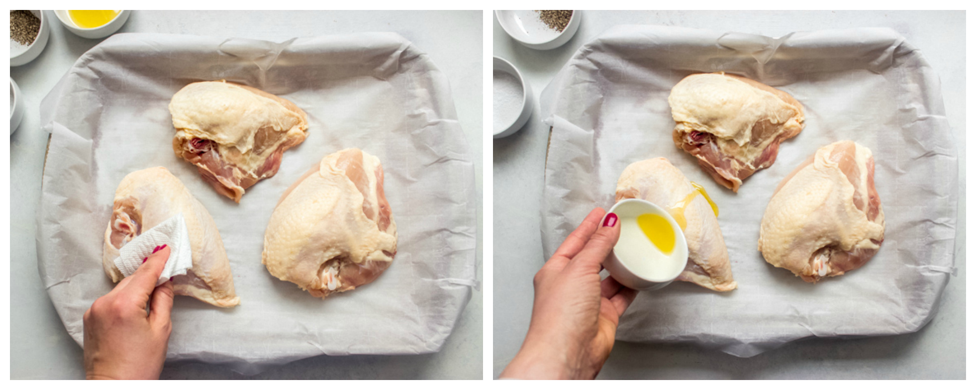 raw bone in chicken breast on sheet pan