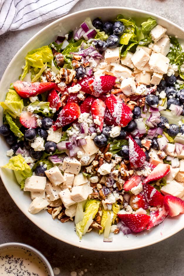 close up panera strawberry popyseed salad