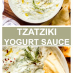 tzatziki yogurt sauce in a white bowl