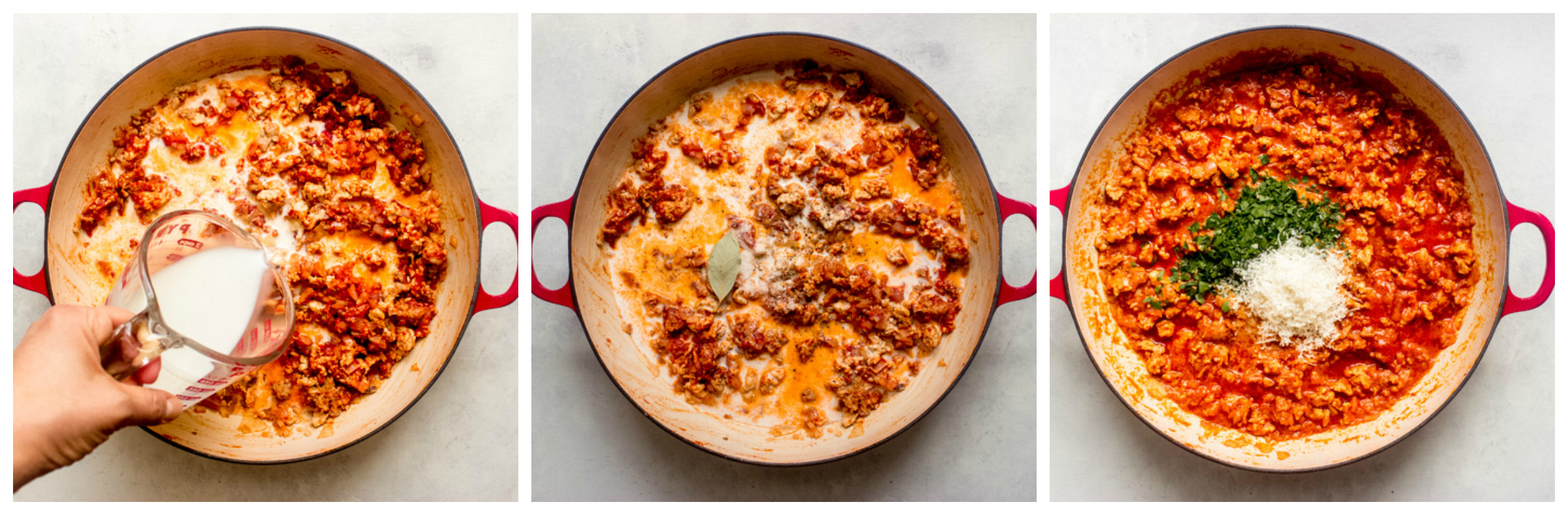 cooked bolognese sauce in saute pan