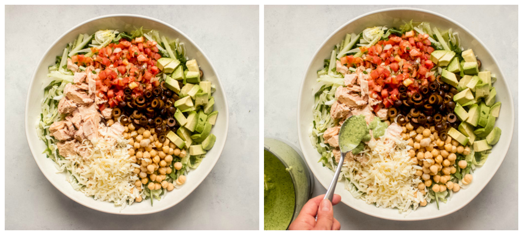 mexican chopped salad in white salad bowl